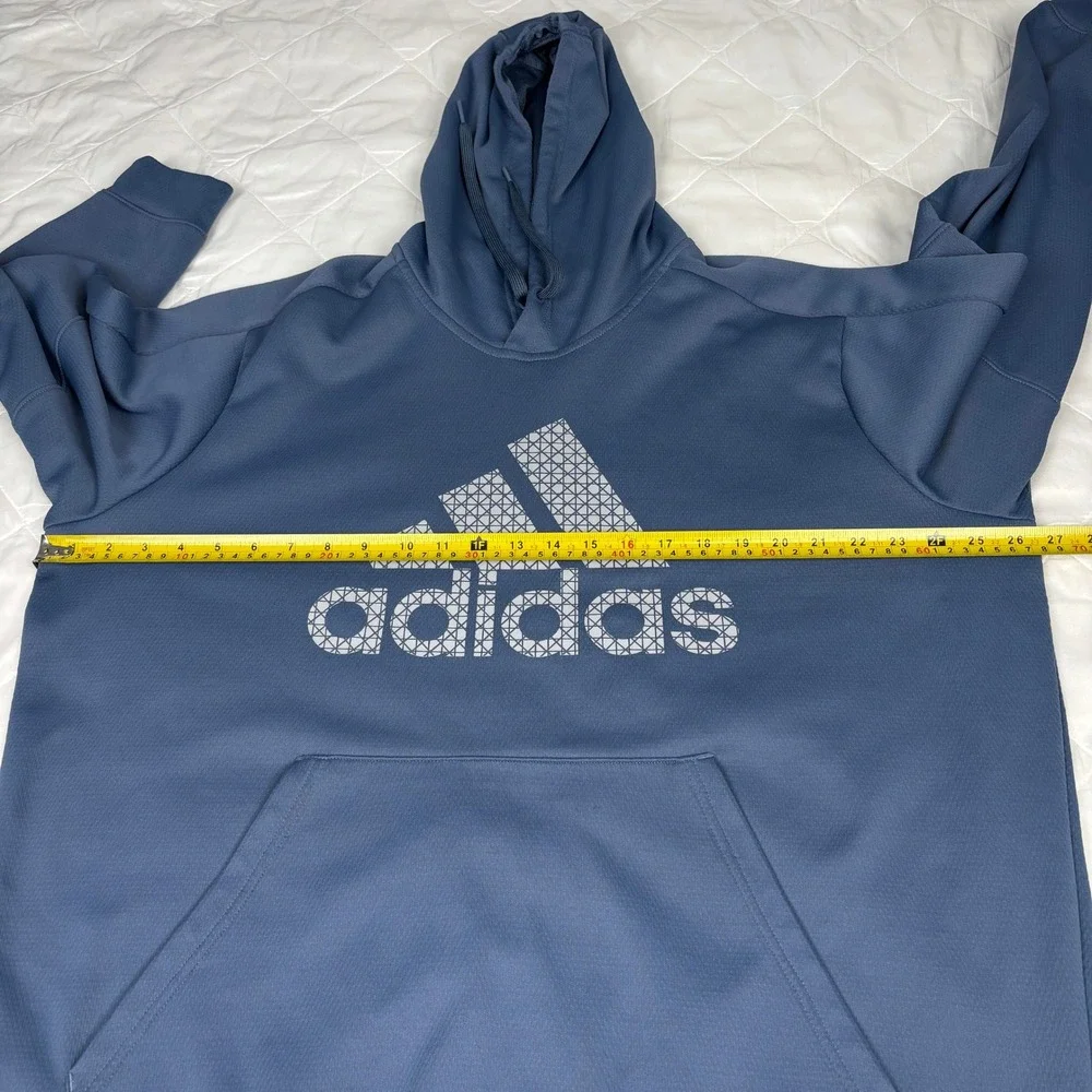 Adidas ClimaWarm Hoodie Mens M Blue Graphic Logo Pullover‎ Sweatshirt Oversized
